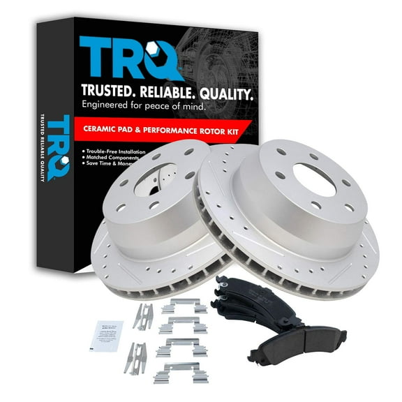 TRQ Rotor & Brake Pad Posi Ceramic Performance Drilled Slotted Rear Kit
