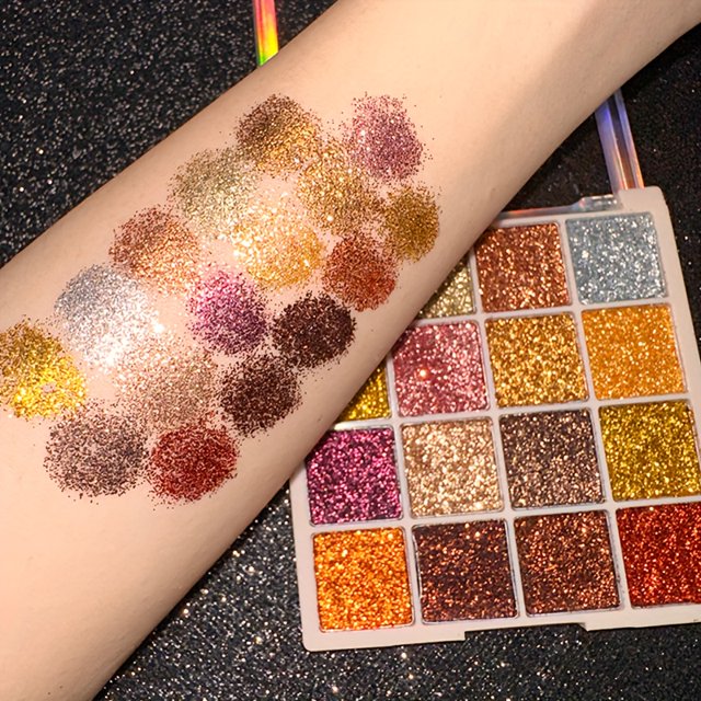 Paleta de sombra de ojos con lentejuelas brillantes de 16 colores, brillo de diamante, maquillaje artístico para el cuerpo y la cara, paleta de sombra de ojos brillante con lentejuelas para la piel re