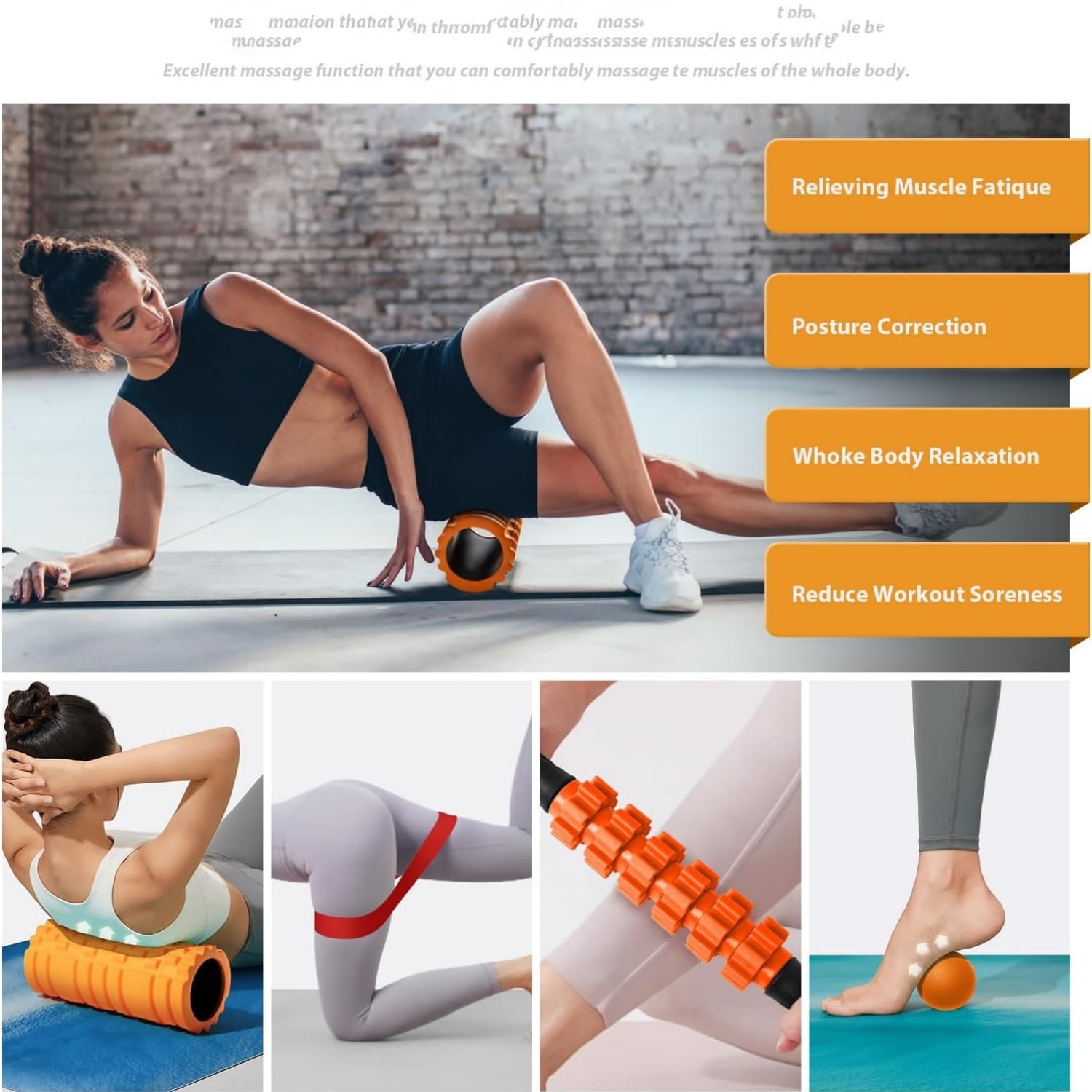 5 in 1 Foam Roller Set for Deep Tissue Muscle Massage, Trigger Point Fitness Exercise Foam Roller, Massage Roller, Massage Ball, Stretching Strap, for Whole Body