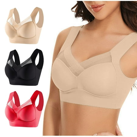 Itsame 3PC Bras for Women s Full Support Everyday Casual Bra Set Wireless Comfort Bralette Beige Size XL