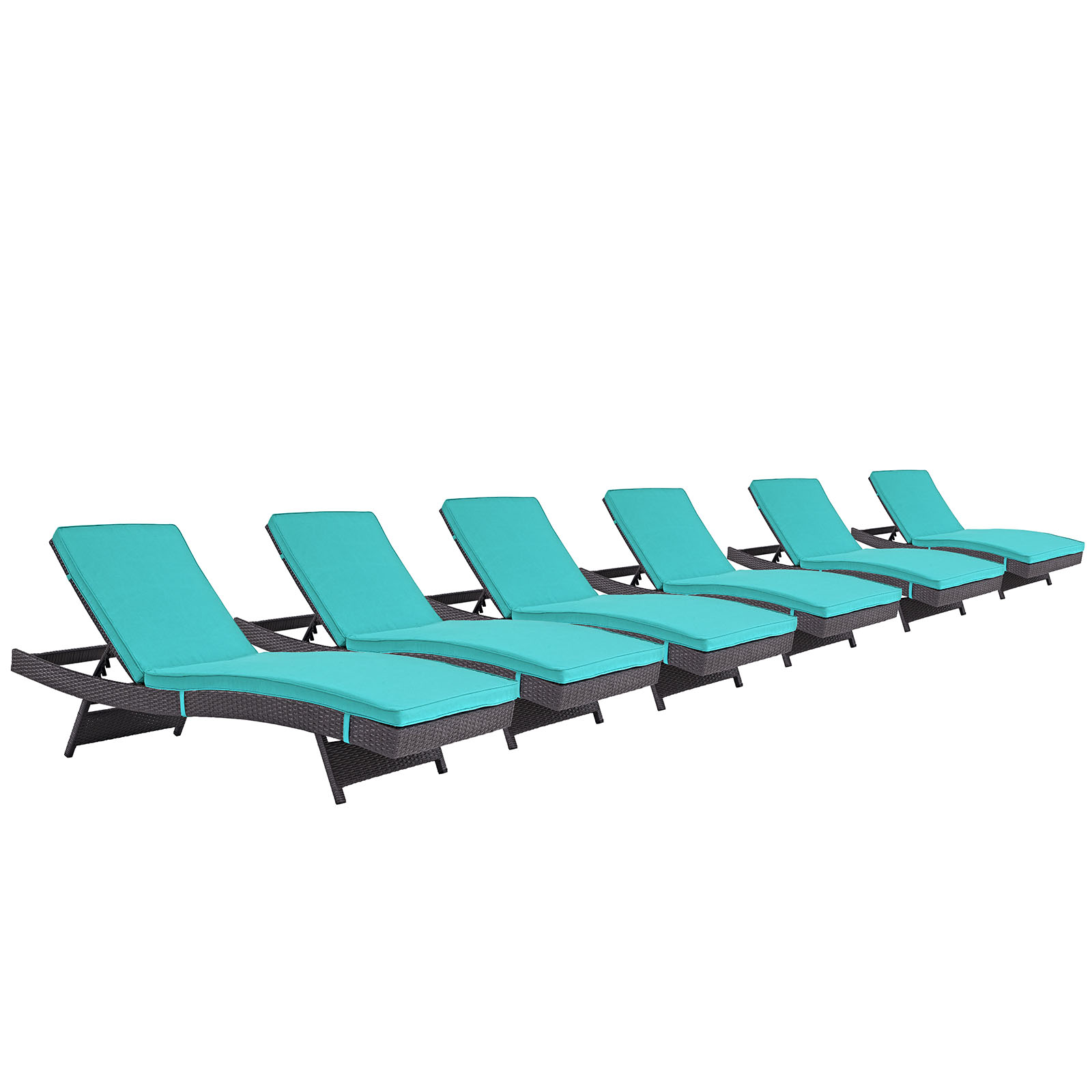 Modway Convene Chaise Outdoor Patio Set of 6 in Espresso Turquoise - image 2 of 5