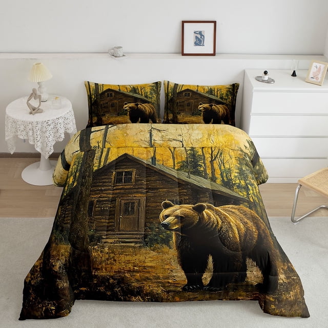 Erosebridal Literie Faune Ours Ensemble de Couette Simple, Couette Rustique Ferme, Décor Animalier, Réversible