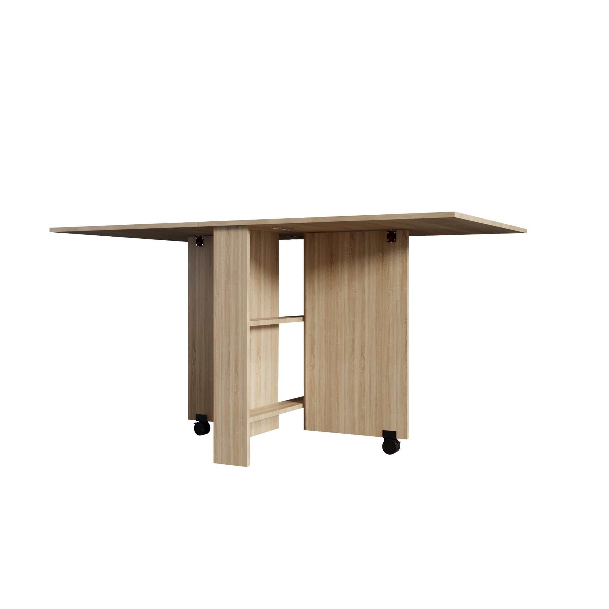 Folding Dining Table,Versatile Dinner Table with 2 Wheels and 2 Storage Racks for Space Saving,Dining Room,Kitchen,Brown