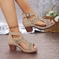 thumbnail image 6 of MLCDZ Wedge Heeled Sandals Cute Wedge Sandals Summer Hollow Open Toe Ankle Buckle Sandal Trendy Casual Comfort Beach High Chunky Heel Dressy Cutout Booties Beige 37, 6 of 9