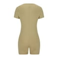 thumbnail image 4 of CheerKidz Women's Summer Yoga Short Sleeve Romper,Motion Fit Jumpsuit for Workout and Casual,Solid Color Sporty Outfit(Khaki,2XL), 4 of 5