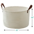 thumbnail image 5 of XLarge Round Cotton Rope Storage Basket Bin Organizer Laundry Hamper with Leather Handles, 21 x 21 x 14, Extra Large Blanket Woven Toy Basket for Baby Nursery - Cream, 5 of 5
