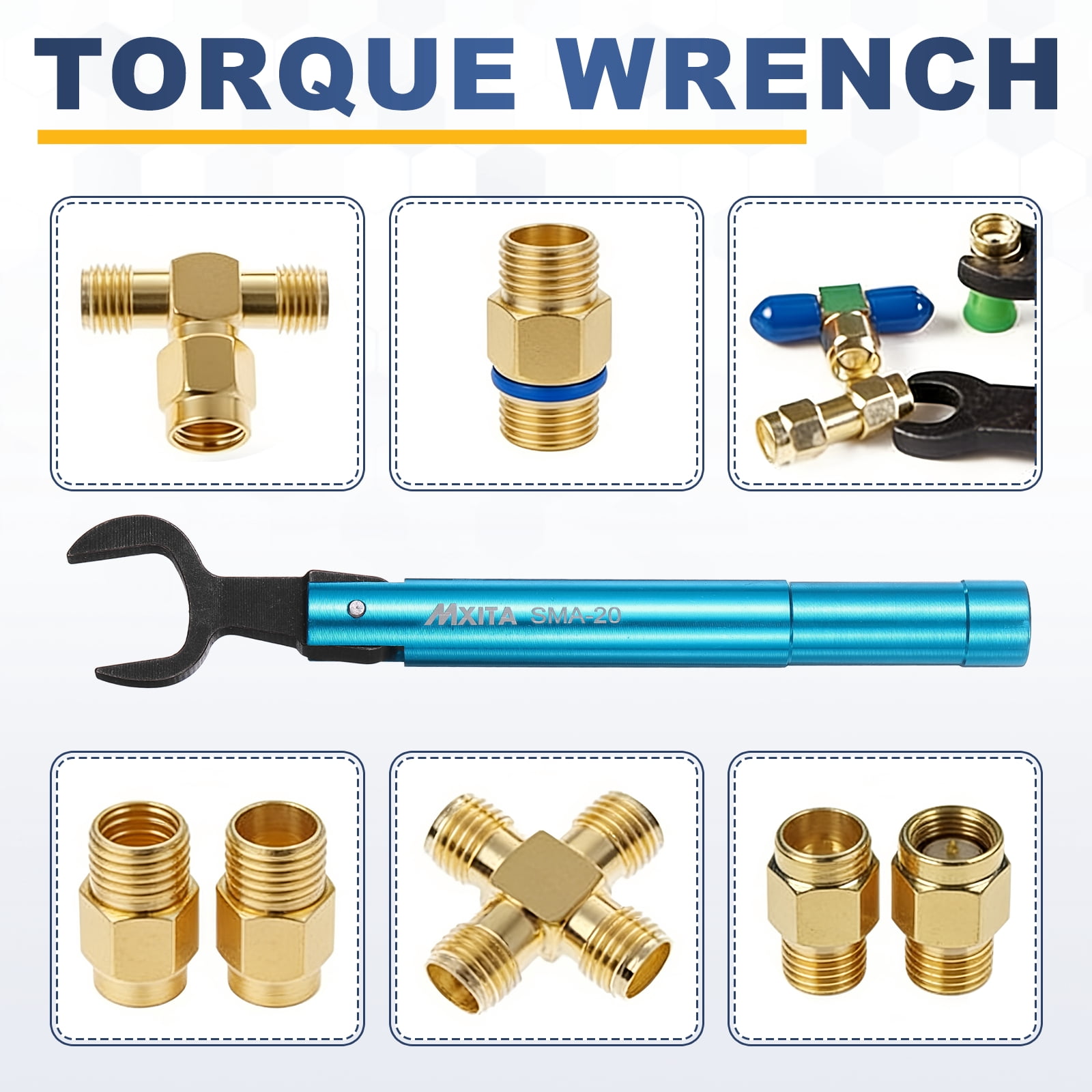 Uxcell Torque Wrench for RF Connector Opening 20mm (13/16") 9 in lbs (1 Nm) Alloy Steel Convertor Portable Spanner for Professionals Industry Blue
