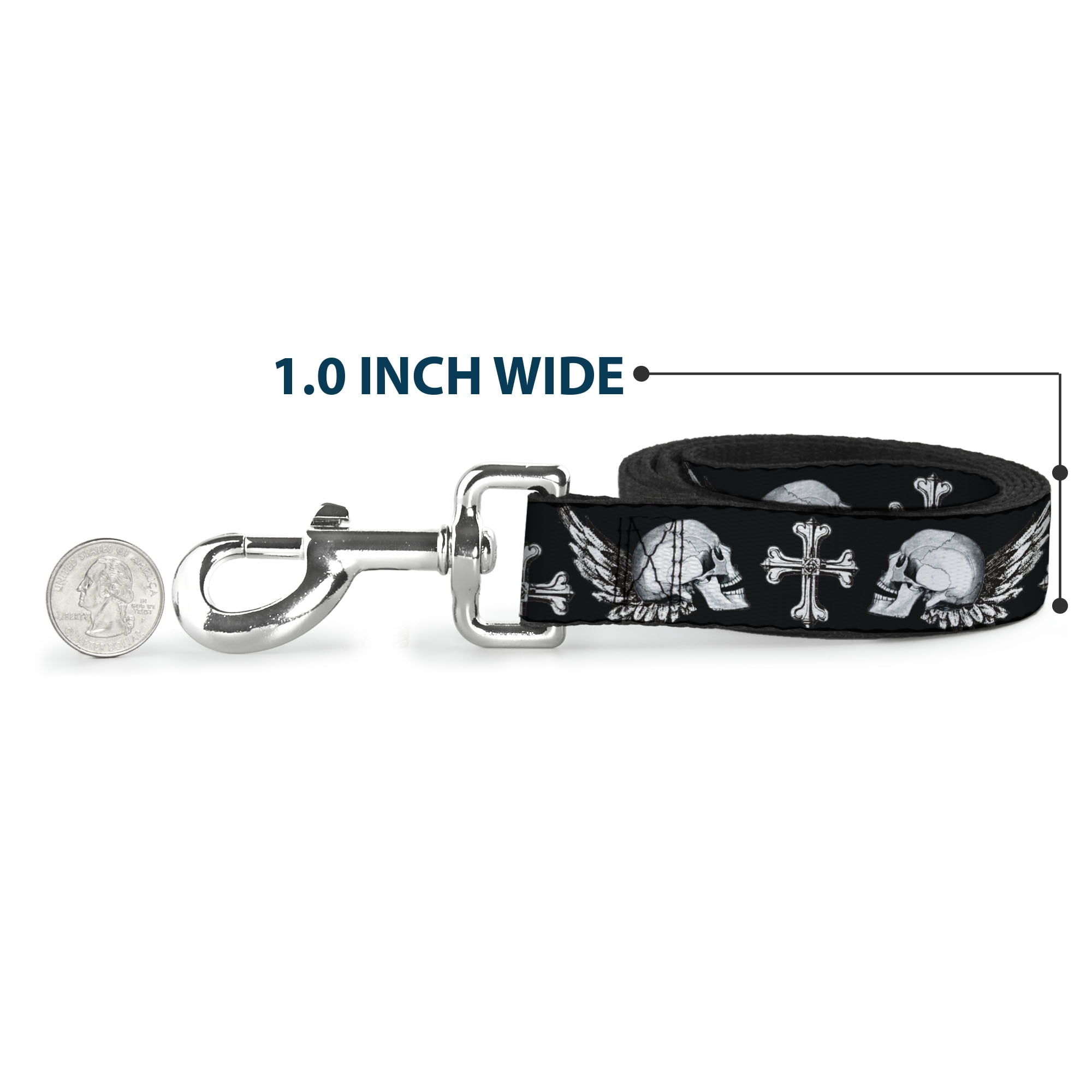 Buckle-Down Pet Leash, Dog Leash, Buckle Down Skulls Wings Black White, 6 Feet Long 1.0 Inch Wide