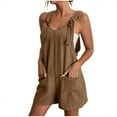 thumbnail image 3 of Htigea Clearance Womens Summer Casual Sleeveless Romper Loose Spaghetti Strap Overalls Shorts Jumpsuit with Pockets 2025 Clothes Fall Savings Brown,L, 3 of 7