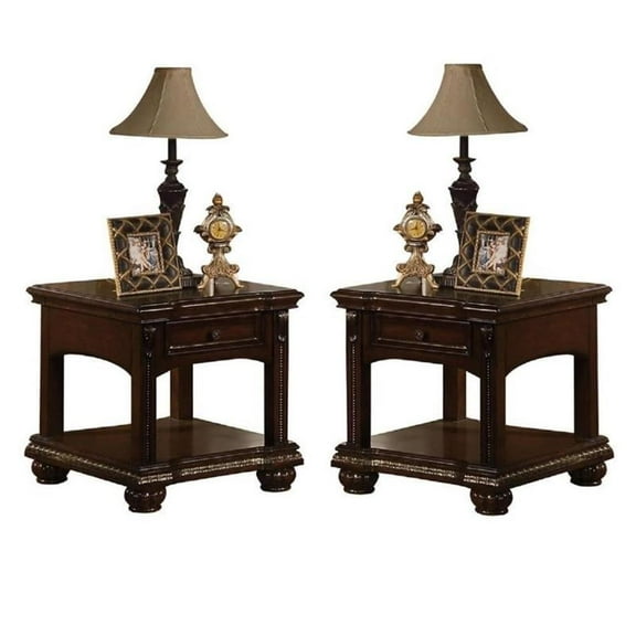 Home Square 2-Piece Furniture Rectangular End Table Set in Cherry