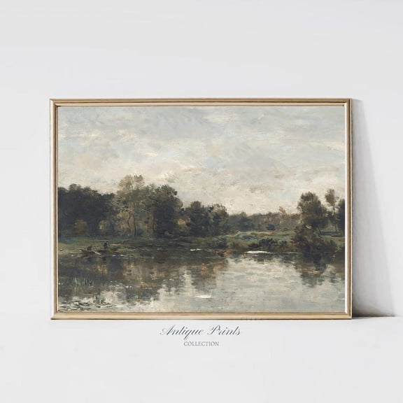 Vintage Pond Wall Art, Country Landscape Wall Decor, Antique Countryside Print, Home Decor #250, 8x12 UNFRAMED