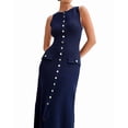 thumbnail image 3 of Robe Maxi d'Été Sans Manches à Simple Boutonnage en Tricot pour Femmes, Col Rond Fendu, Longue Robe Moulante, Bleu P, 3 of 10