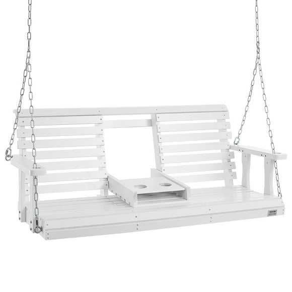 VEVOR Wooden Porch Swing 5 ft with Hanging Chains and Cup Holder, White