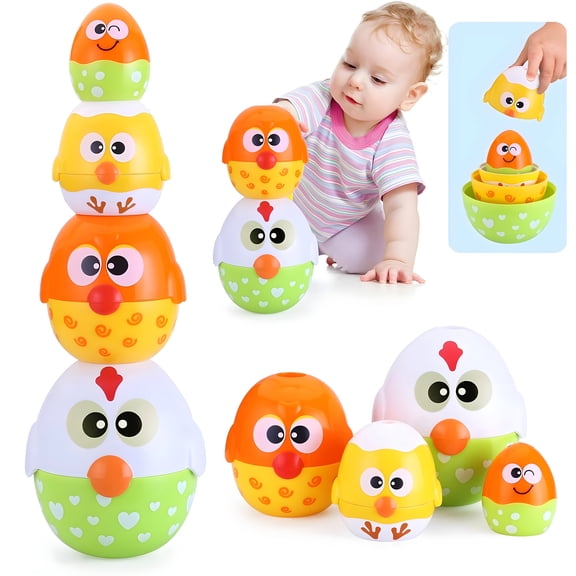 MOONTOY Prefilled Easter Eggs, Nesting Dolls Stacking Toys for Toddlers 1-3 Easter Basket Stuffers Gifts 6-12 12-18 Months,Matching Shape Sorters Sensory Preschool Learning Baby, 1 Year Old