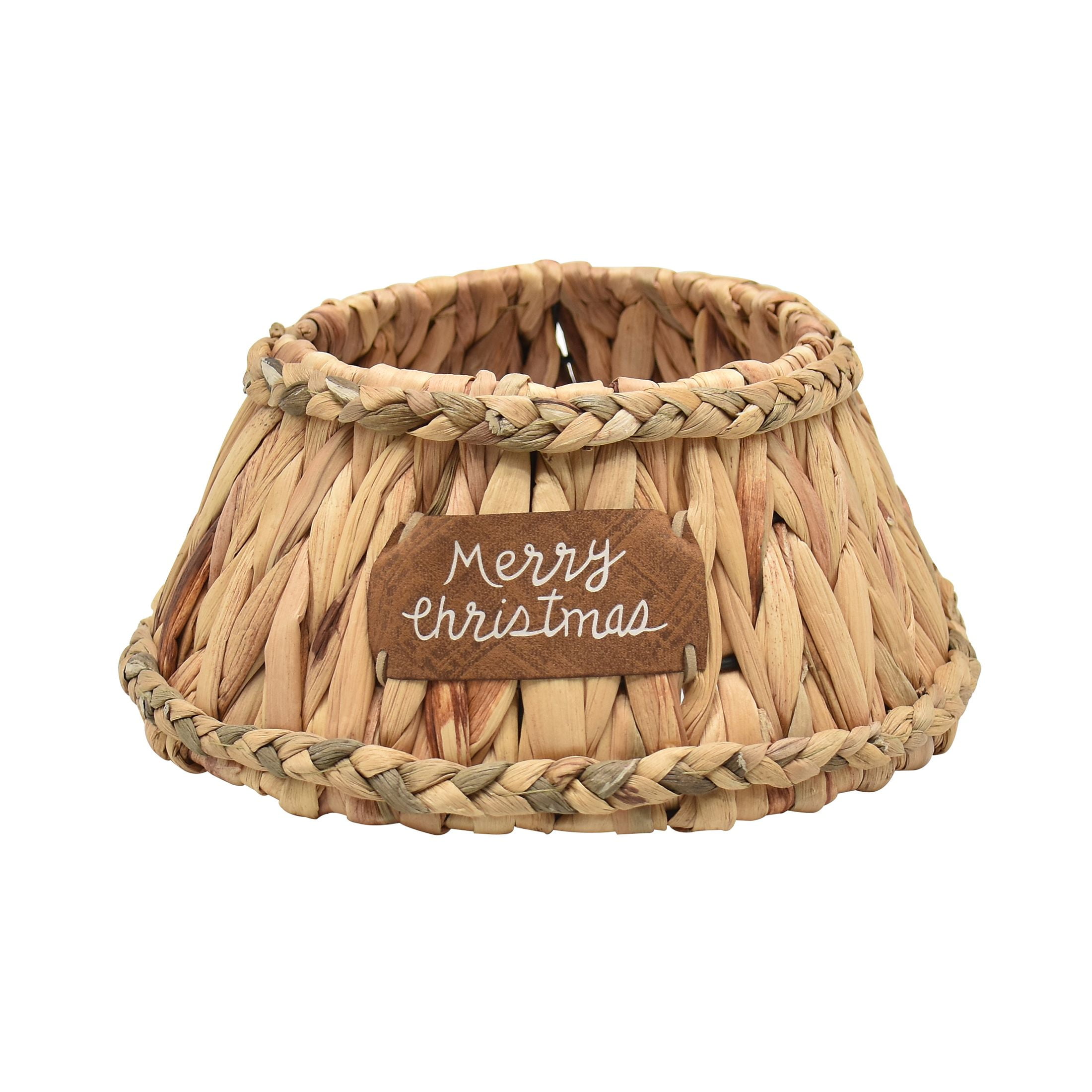 Holiday Time Natural Toned Basket Woven Christmas Mini Tree Collar with Christmas Tag, 6.7”