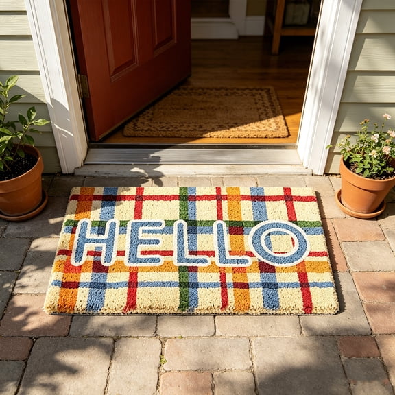 PONPRNGY Hello Welcome Door Mat 15 x 23 Inch, Non Slip Doormat Outdoor Entrance, Durable Dirt Trapper Floor Mats Suitable for Front Door Outdoor Outside Home Patio Garage Entry