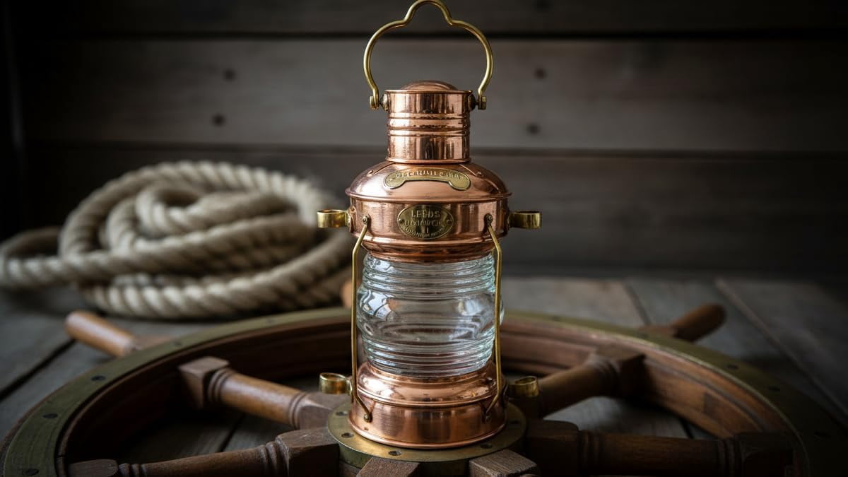 Thor Instruments Brass & Copper Anchor Oil Lamp Leeds Burton Nautical Maritime 14" Ship Lantern