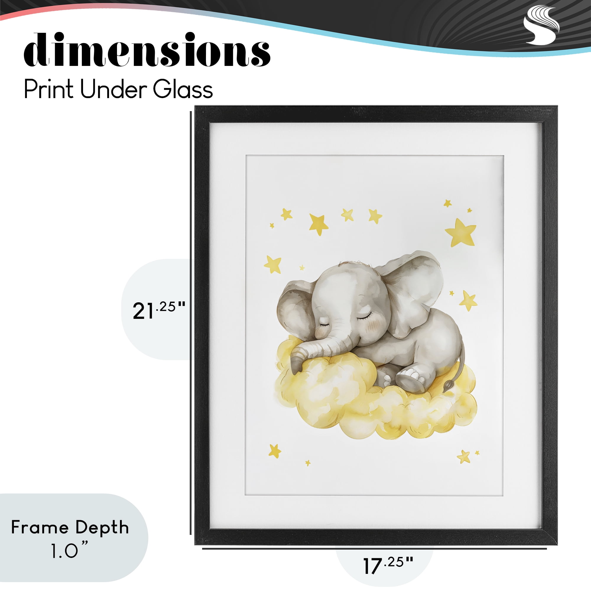 Stupell Industries Sleeping Elephant on Yellow Cloud Black Framed Print Under Glass, design by LSR Design Studio