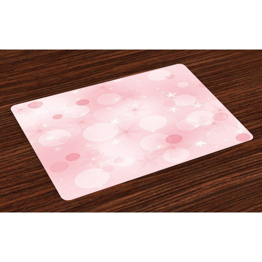Light Pink Placemats Set of 4 Floral Background with Hazy Bubbles and