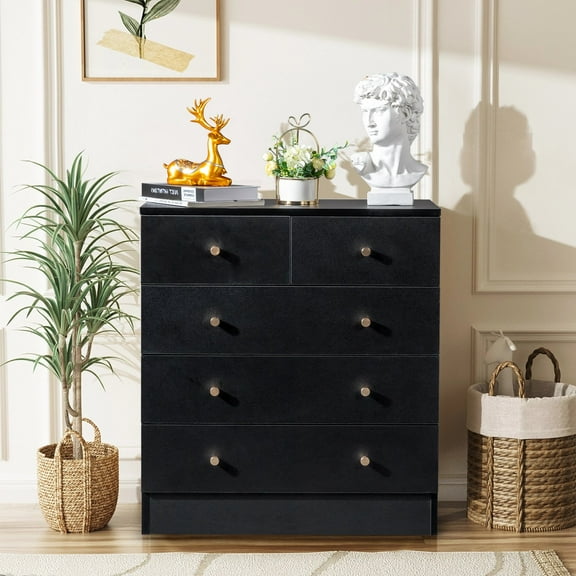 EasingRoom 5-Drawer Wooden Dresser Chests, Modern Wood Chest of Drawers, Versatile Storage Cabinet for Bedroom, Living Room, and Hallway, Black