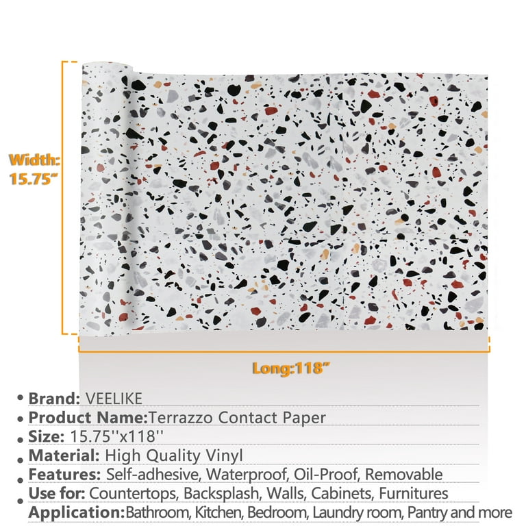 VEELIKE Gray Granite Contact Paper Peel and Stick 15.7''x118'' Self  Adhesive Wallpaper Marble Contact Paper for Countertops Removable  Waterproof