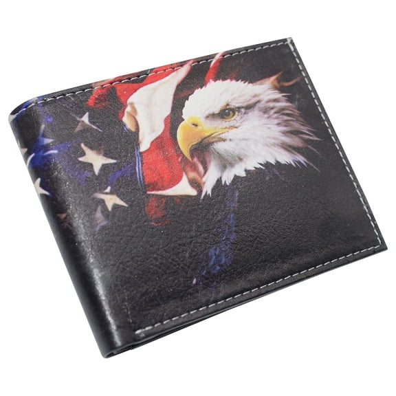 RFID Blocking Printed American Eagle Flag Bifold Leather Wallet with Gift box for men