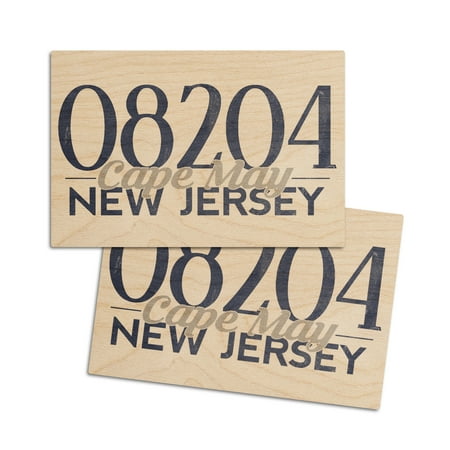 

Cape May New Jersey 08204 Zip Code (Blue) (4x6 Birch Wood Postcards 2-Pack Stationary Rustic Home Wall Decor)