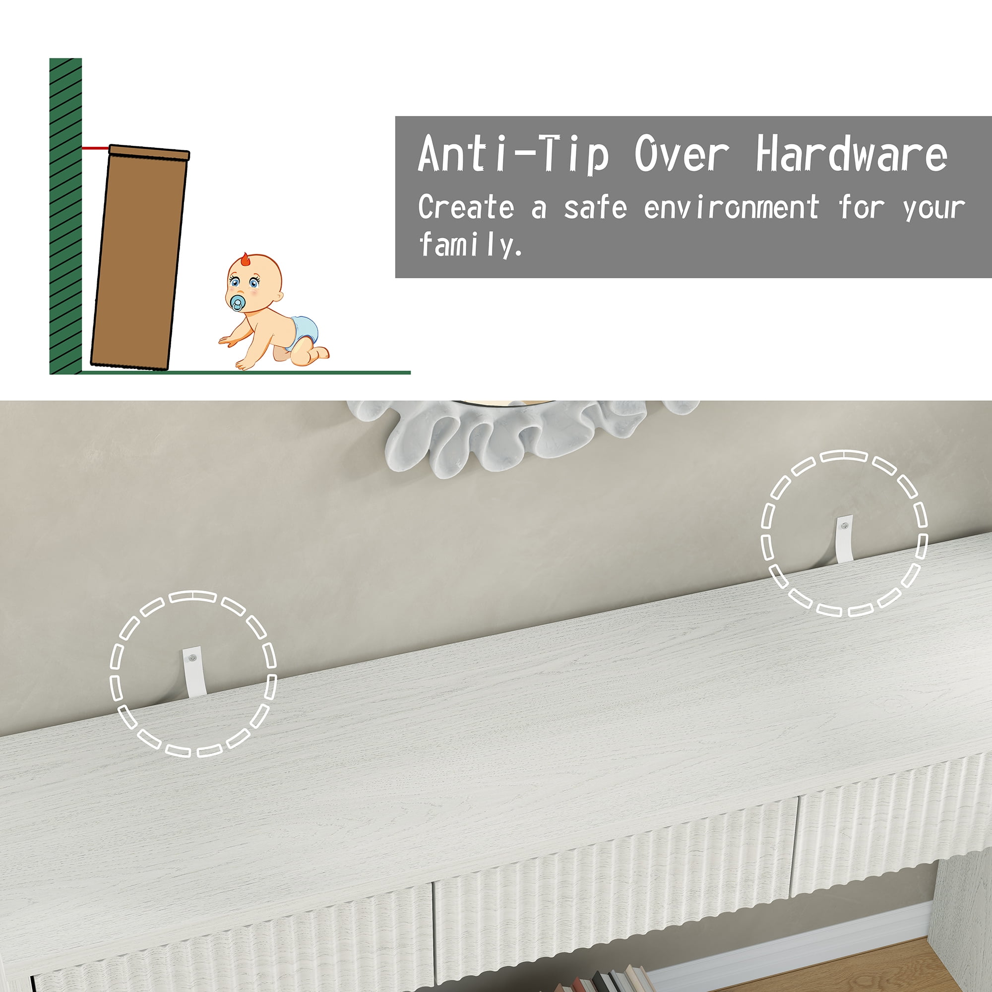 Furnihold 55"W Fluted Console Table with 3 Drawers, Narrow Long Entryway Table for Hallway, Living Room, White