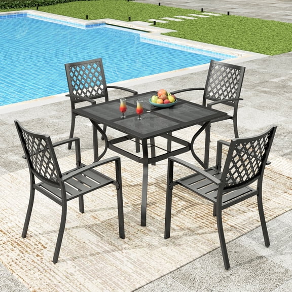 Sophia & William 5 Peices Metal Patio Dining Set Outdoor Mesh Square Table and Stackable Chairs for 4 People
