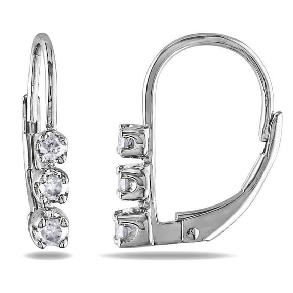 AMOUR 1/4 CT TW 3 Stone Diamond Leverback Earrings In Sterling Silver