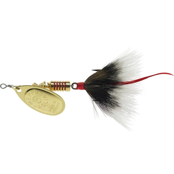 Mepps Aglia In-Line Spinner, 1/4oz, Dressed Treble Hook, Gold Blade & Gray Tail