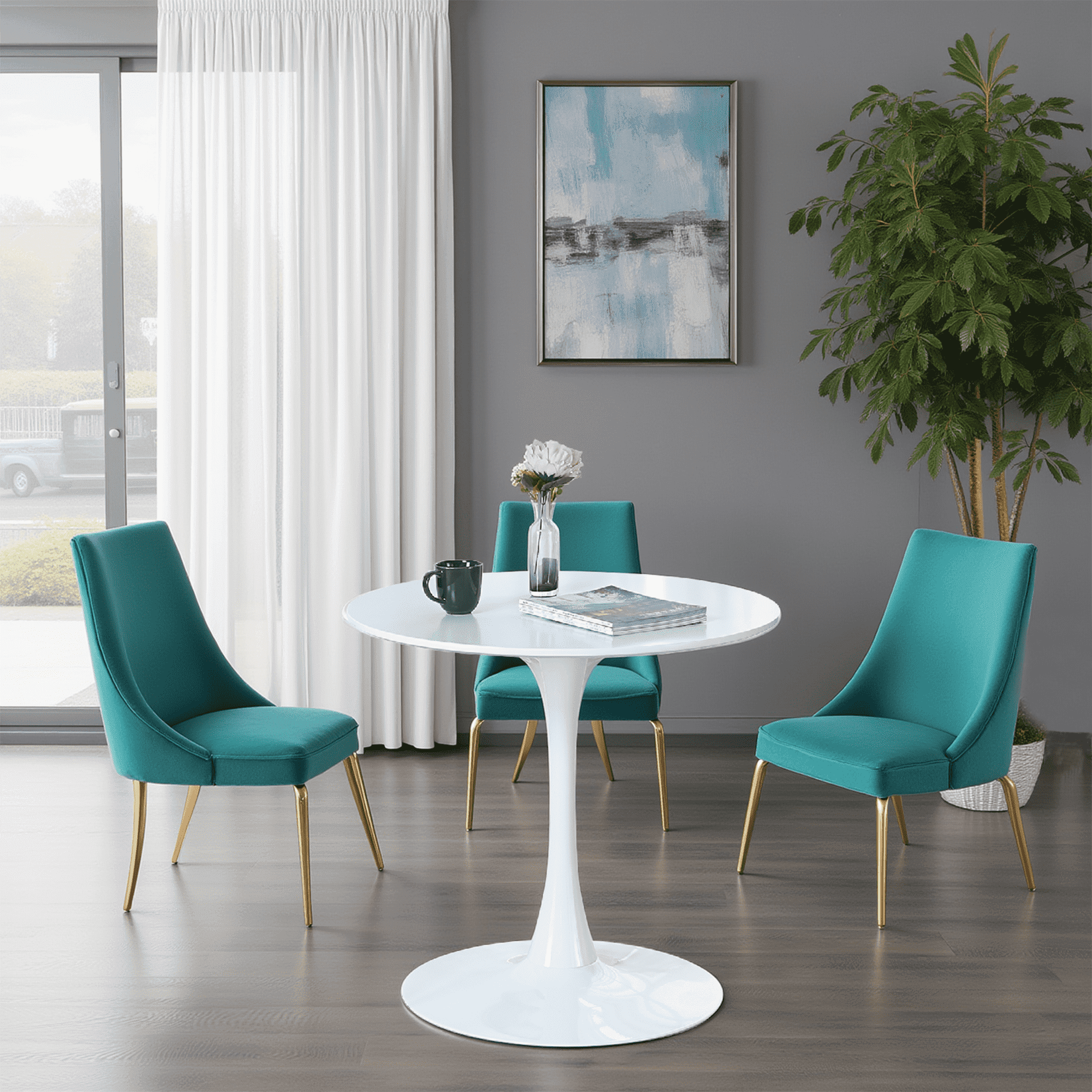 MAYEERTY 31.5" White Tulip Dining Table Retro Seats 2-4 Small Dining