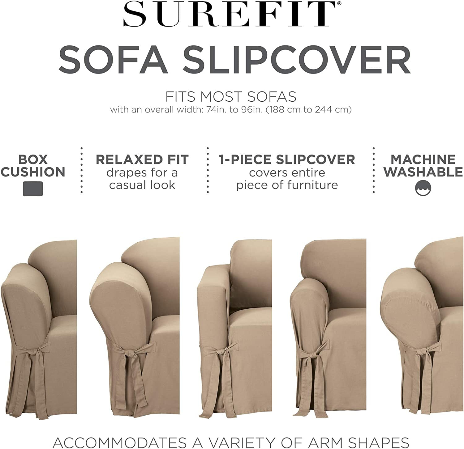 SureFit Duck Sofa One Piece Slipcover, Relaxed Woven Fit, 100