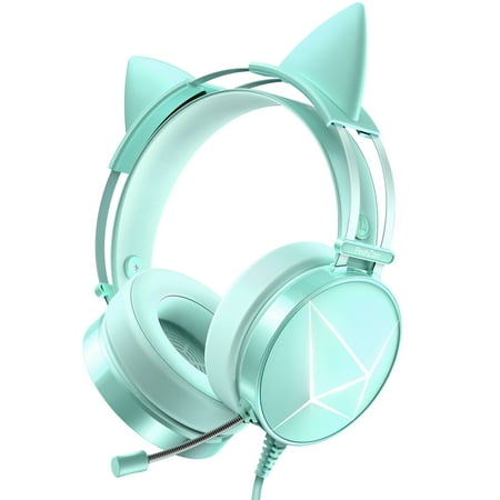 WodnHoak Gaming Headset with Detachable Cat Ear, Gaming Headphone with LED Lights for PS4, PC, PS5, Xbox One(Adapter Not Included)