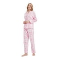 thumbnail image 2 of GLOBAL Women's Flannel Pajamas Set 100% Cotton PJs for Women Loungewear Long Sleeve Button Drawstring Waist Warm Sleepwear Sky Pink Tie-Dye L, 2 of 6