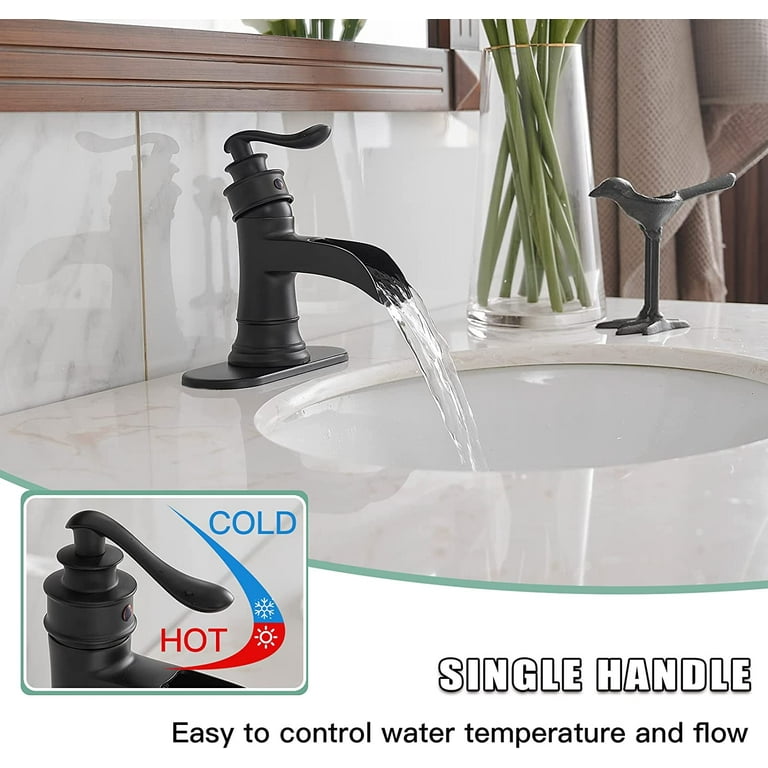 Black Bathroom Faucet Matte Waterfall Sink Farmhouse Bath Vanity Single Hole Faucets One Handle Basin Antique centerset Restroom Mixer Tap Supply Line Lead Free Walmart