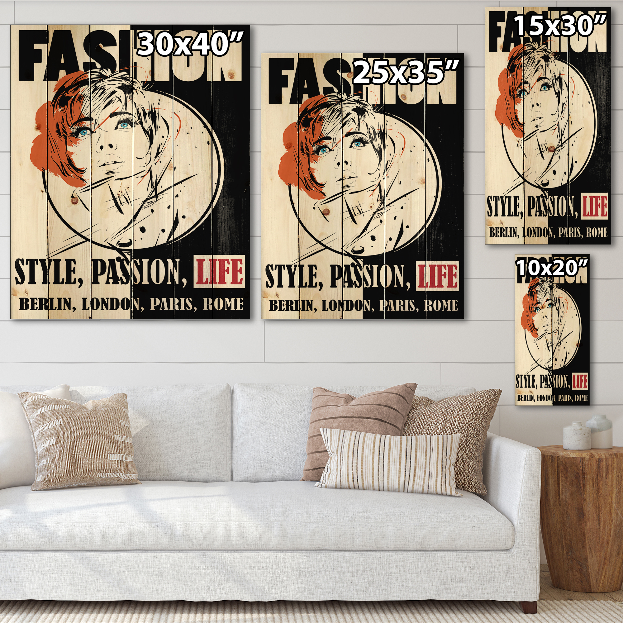 Designart 'Style Passion Life Fashion Woman IV' Vintage Print on Natural Pine Wood