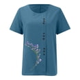 thumbnail image 4 of Liquidation! Uooqdmx Chemises en Lin pour Femmes, Chemises à Manches Courtes pour Femmes, Hauts Fluides pour Femmes, Blouse Col Rond Décontractée Coupe Ample Tunique, Hauts en Gaze pour Femmes, Bleu m, 4 of 5