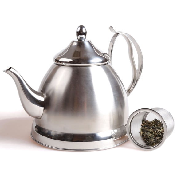 Creative Home Nobili-Tea Stainless Steel Tea Kettle 2.0 Qt with Removable Infuser Basket, Easy Care Hand Wash Stovetop Kettle