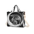 thumbnail image 2 of Corduroy Composite Fabric Tote Bag Magnetic Snap Large Capacity Crossbody Bag Beige Shoulder Strap A Black Dragon, 2 of 8