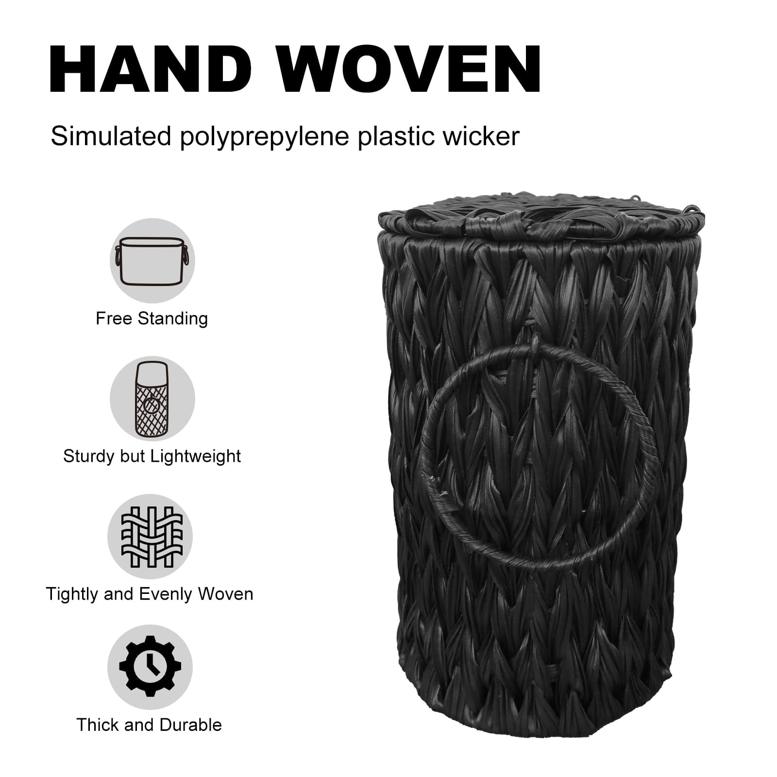 Black Wicker Toilet Paper Storage Basket with Lid