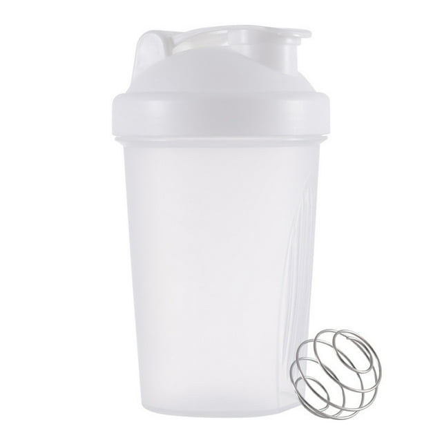 Matsuzay Botella coctelera ligera con bolas agitadoras para entusiastas del fitness, tapa a prueba de fugas, elegante y duradera Cocina y Comedor Blanco