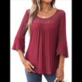 thumbnail image 1 of Blusa Elegante con Volantes para Mujer, 3/4, Cuello Redondo, Doble Capa, , Túnica. Rojo XL, 1 of 9