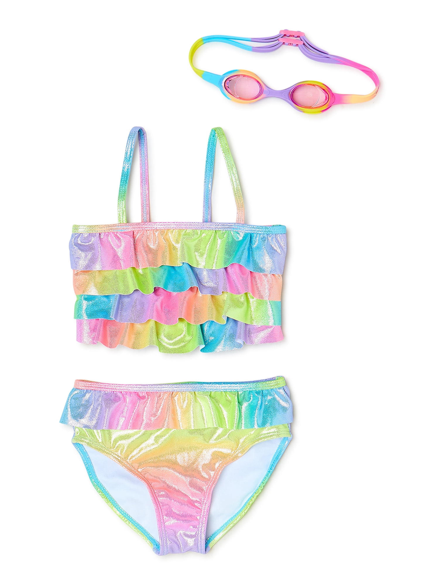 Bmagical Girls Tiered Ruffle Bikini Swimsuit with Goggles Set, 2-Piece ...