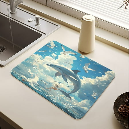 

Dolphins Collide with Seagulls Drying Mat Diatomaceous Earth Super Absorbent Non-slip Rubber Sole Heat Resistant 230 Degrees Fahrenheit 15.7×11.8in