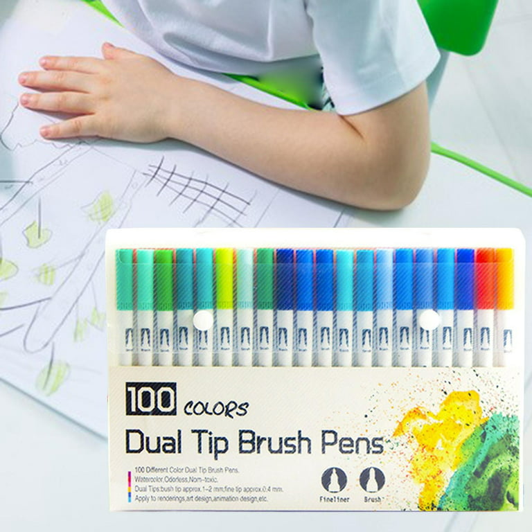 100 Colors Dual Tip Brush Pens Fine Liners Coloring Drawing