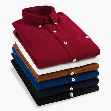 Koszal Men Vintage Turn Down Collar Corduroy Buttons Plus Size Business ...
