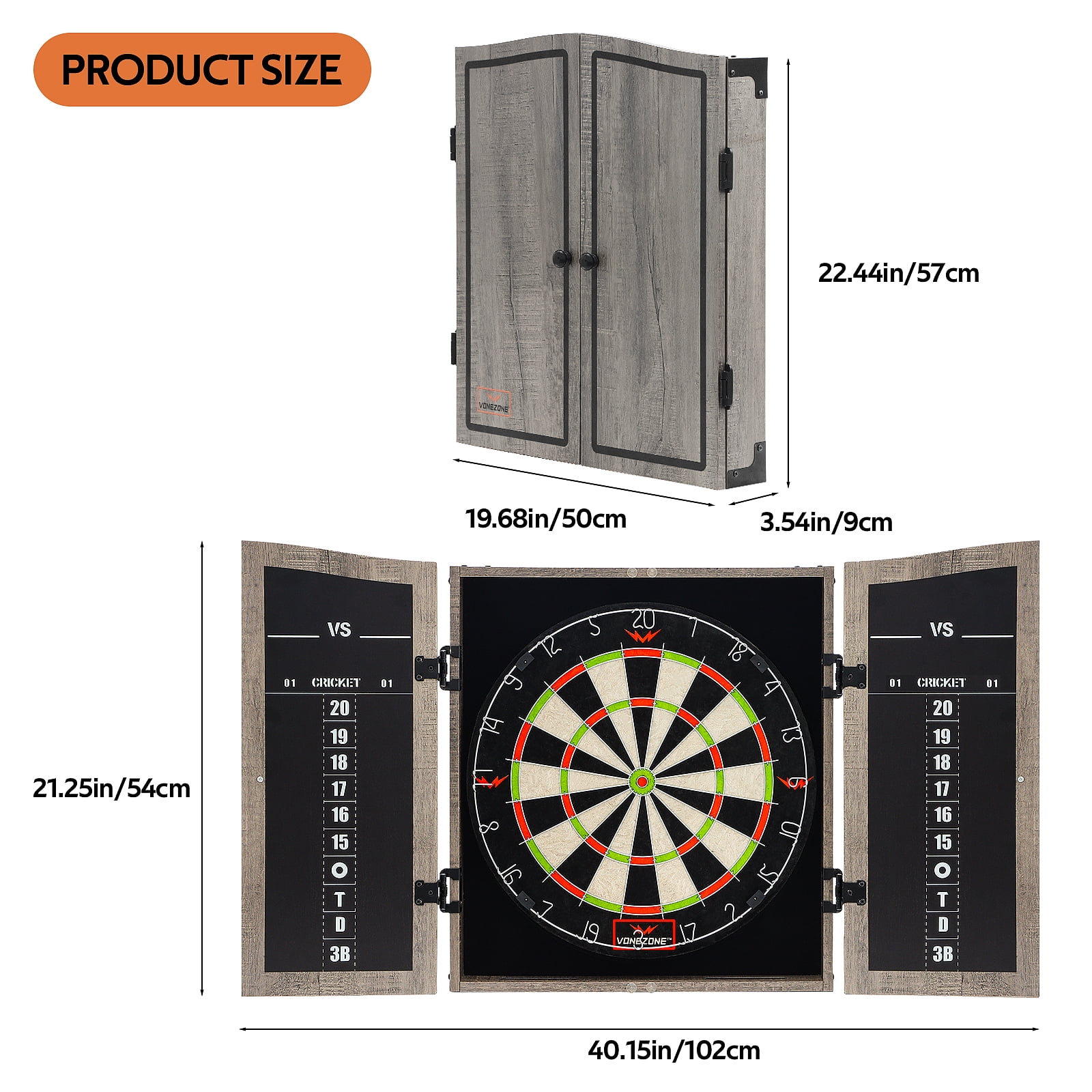 Dartboard Cabinet Set - Dart boards for Adults Easy Assembly Magnetic Dartboard Scoreboard - Play Immediately - 6 Dart Chalk Set For Home Game Bar Accessories, Gray VONEZONE Dartboard Cabinet
