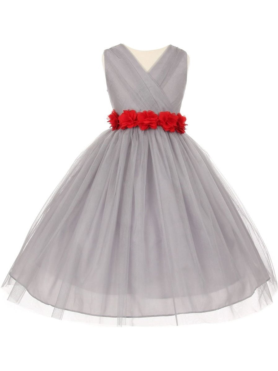 red and silver flower girl dresses