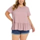 thumbnail image 1 of GRACE & GRANDEUR Blusas de Peplum de Talla Grande para Mujeres, Manga Corta, Cuello Redondo, Fluidas, Sueltas, Camisas Casuales de Verano, Talla 3X, Rosa, 1 of 6